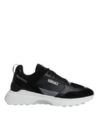 Versace Black Canvas Quad Fabric Medusa Low Top Sneaker Shoes - ACCEXO