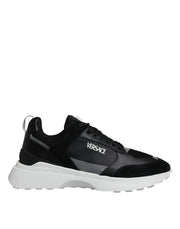 Versace Black Canvas Quad Fabric Medusa Low Top Sneaker Shoes - ACCEXO