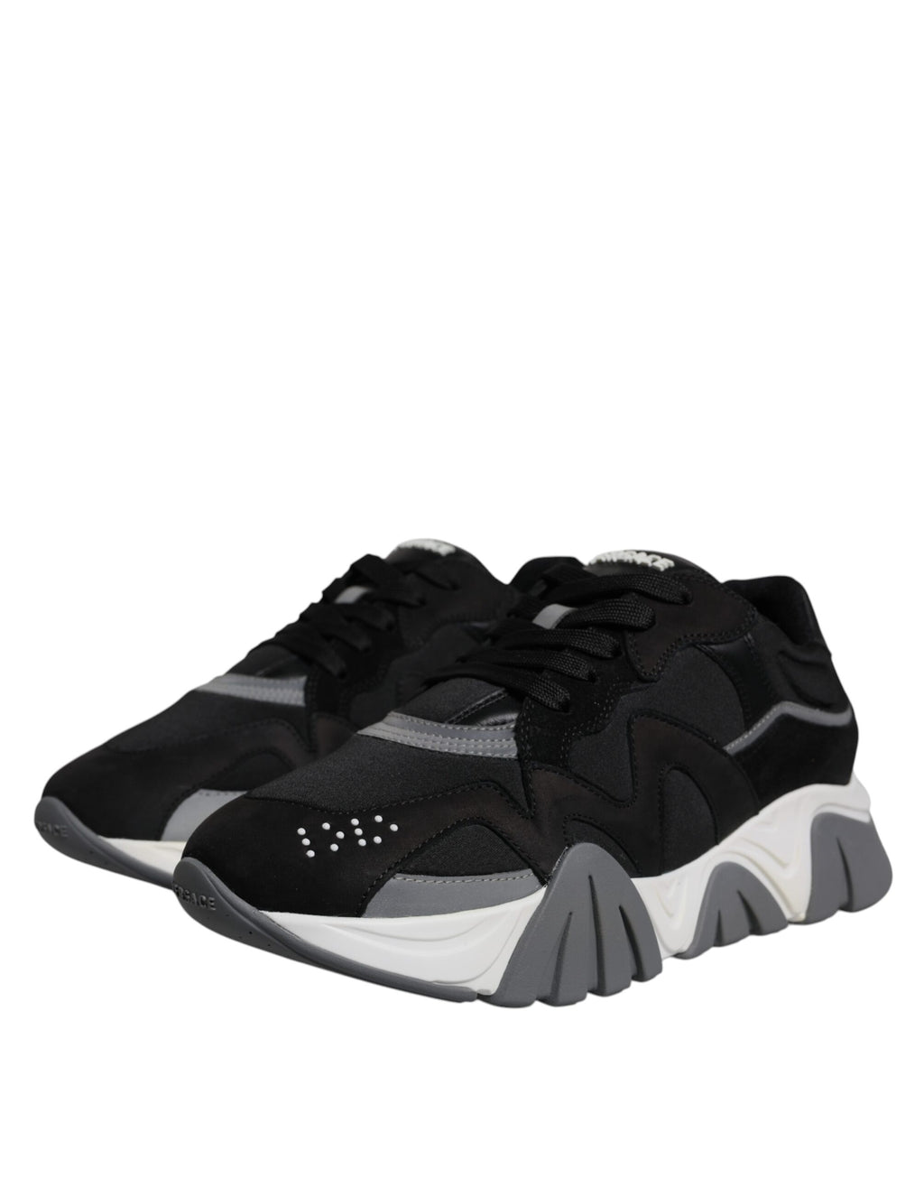 Versace Black Leather Neoprene Chunky Low Top Sneakers Squalo Shoes - ACCEXO
