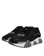 Versace Black Leather Neoprene Chunky Low Top Sneakers Squalo Shoes - ACCEXO