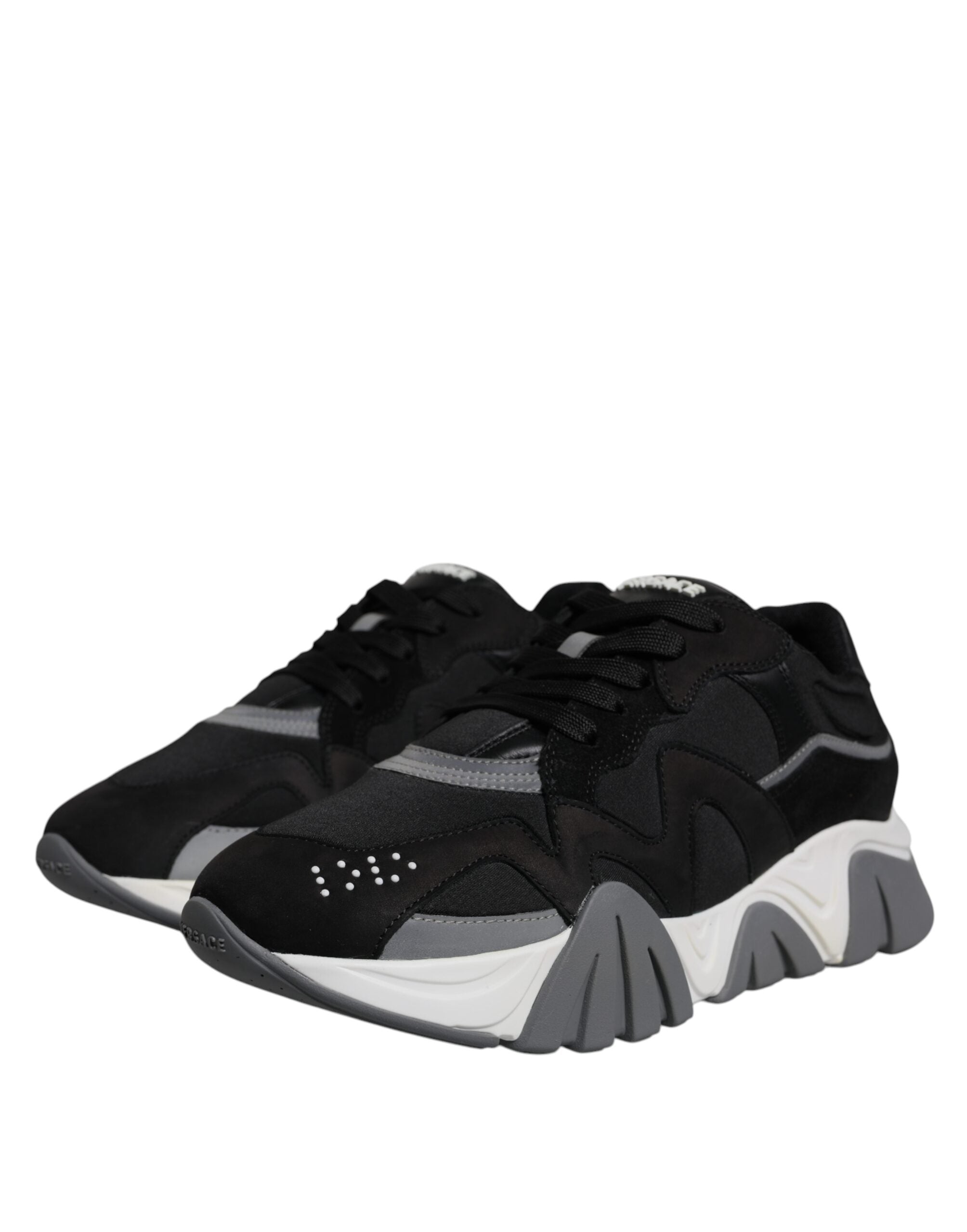 Versace Black Leather Neoprene Chunky Low Top Sneakers Squalo Shoes - ACCEXO
