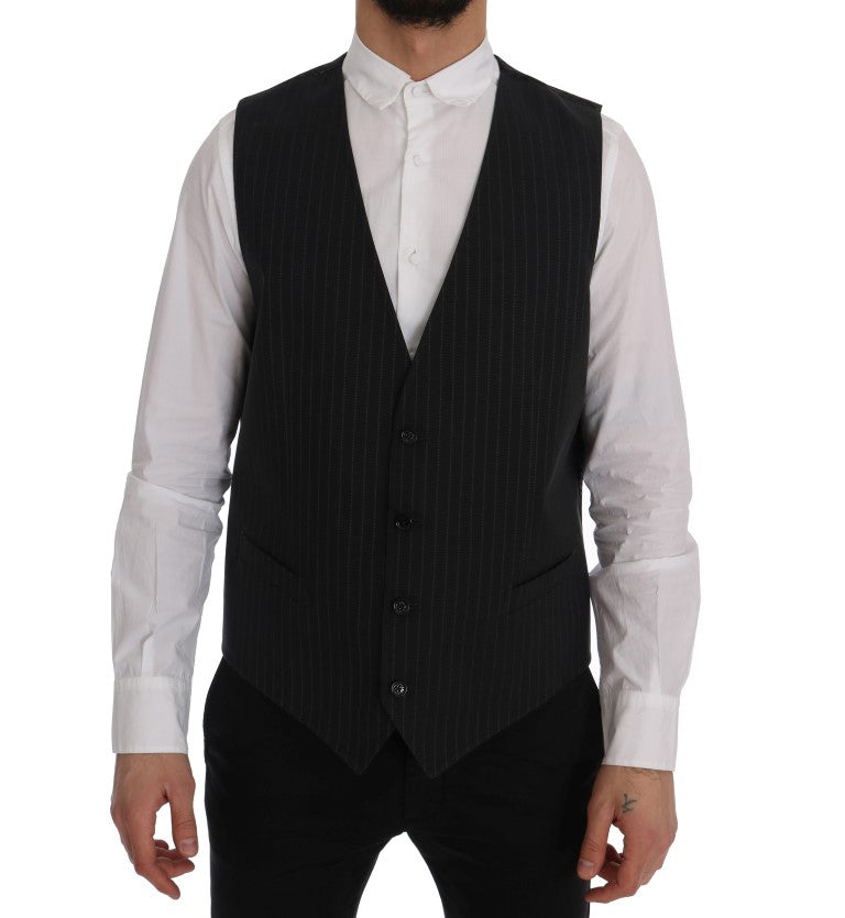 Dolce & Gabbana Elegant Gray Striped Men's Waistcoat Vest - ACCEXO
