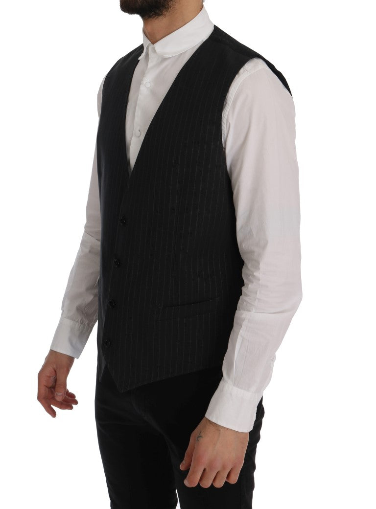 Dolce & Gabbana Elegant Gray Striped Men's Waistcoat Vest - ACCEXO