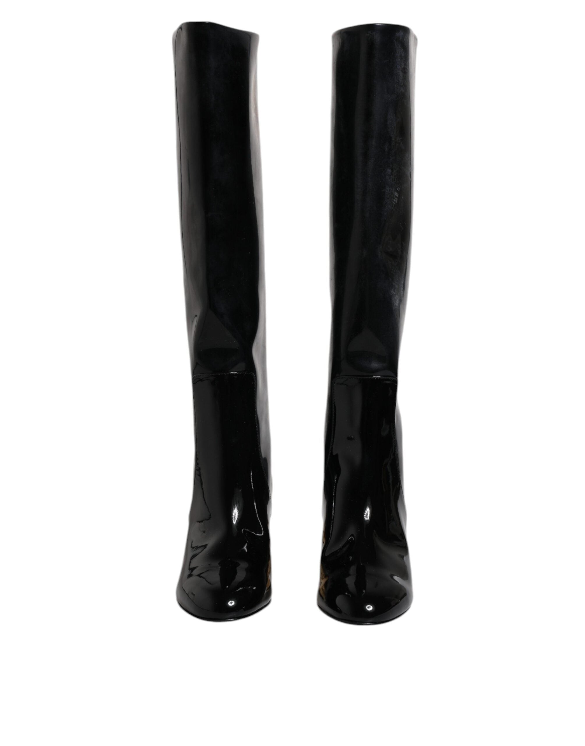 Dolce & Gabbana Black Patent Leather Vally High Boots Shoes - ACCEXO