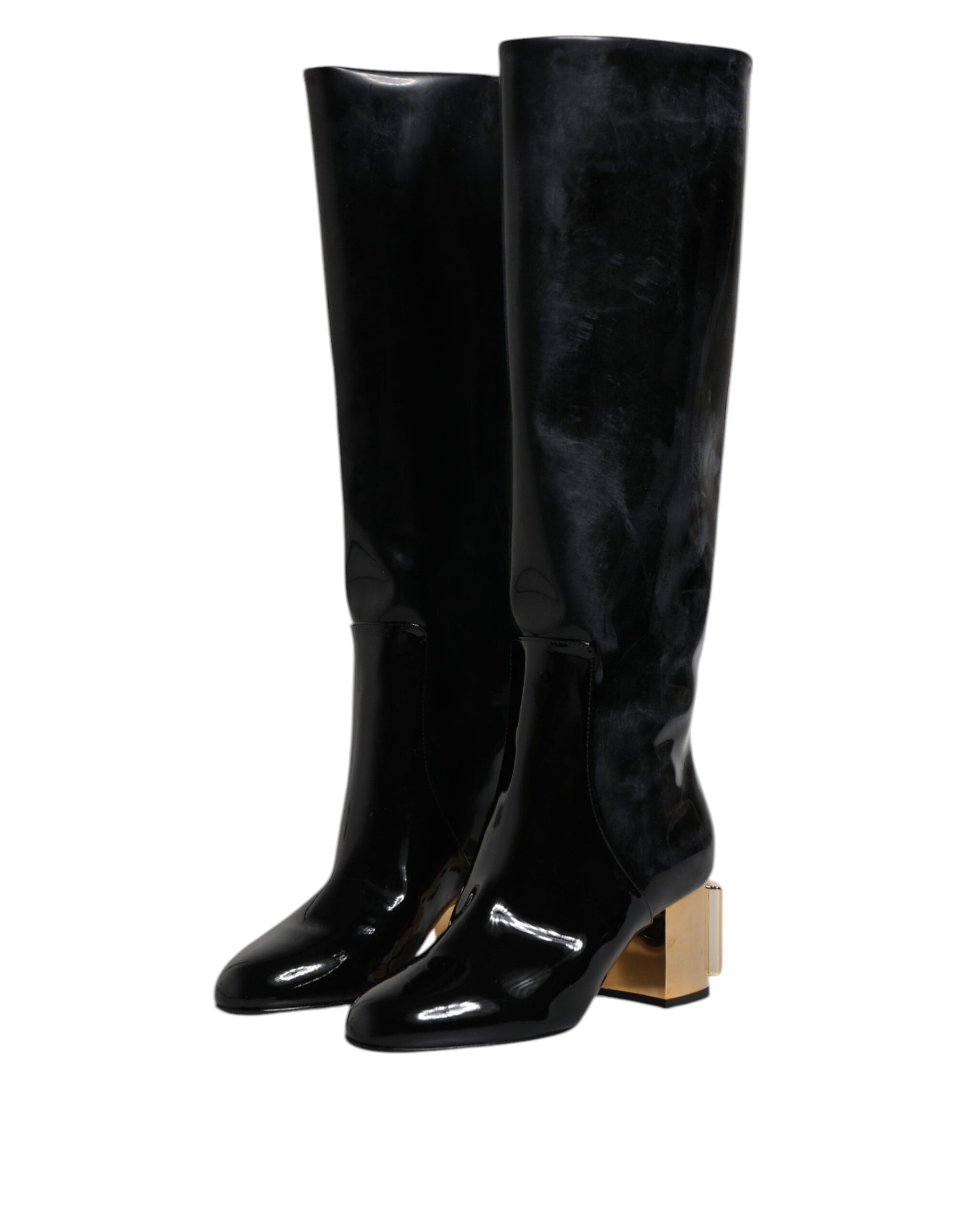 Dolce & Gabbana Black Patent Leather Vally High Boots Shoes - ACCEXO