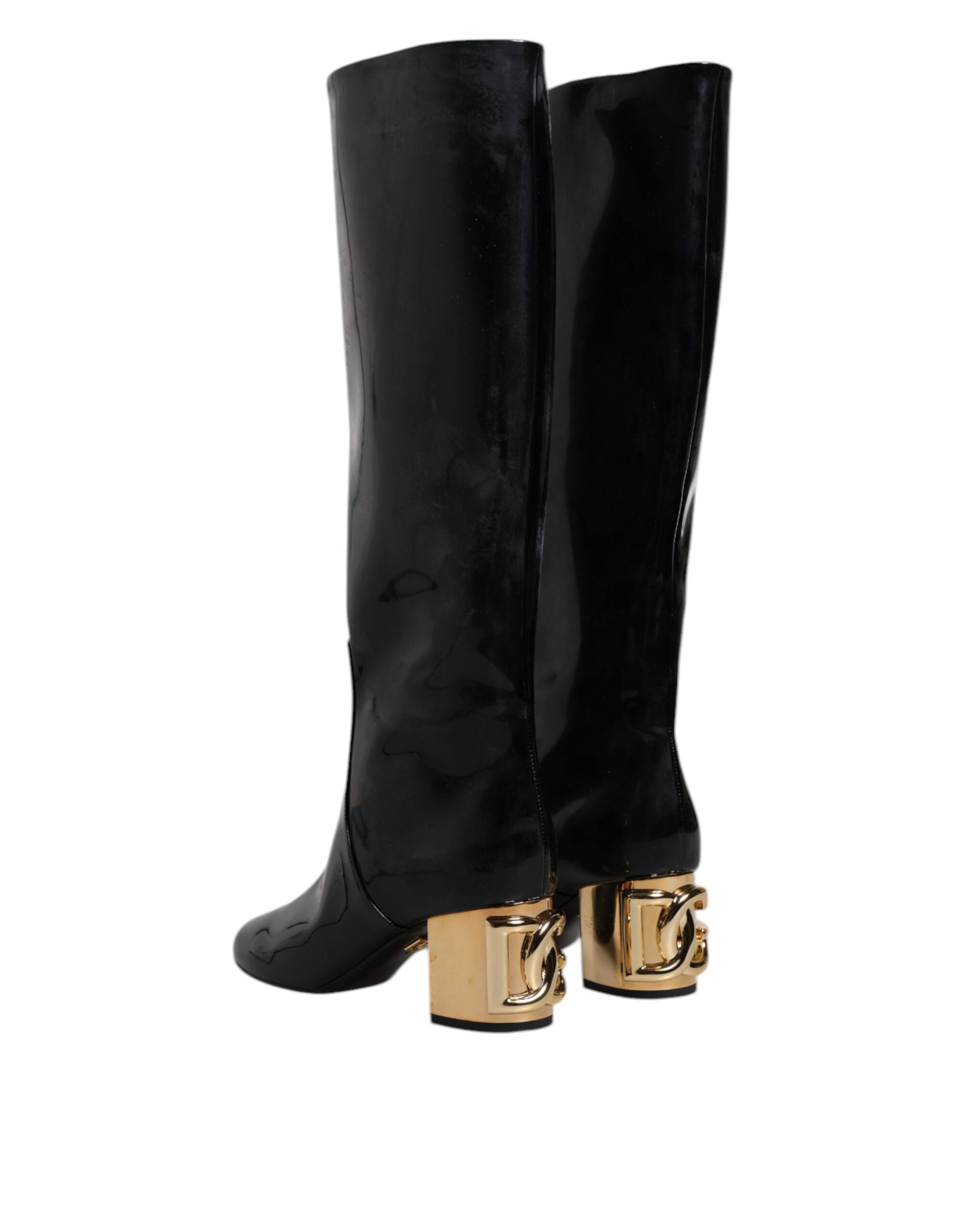 Dolce & Gabbana Black Patent Leather Vally High Boots Shoes - ACCEXO