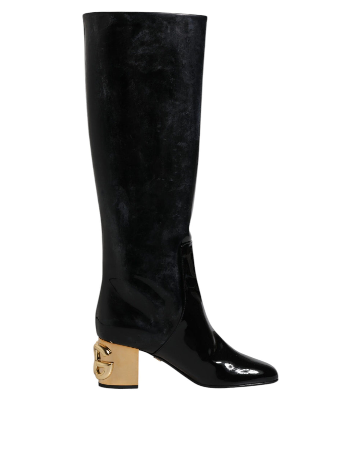 Dolce & Gabbana Black Patent Leather Vally High Boots Shoes for Women