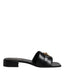 Versace Black Leather Logo Plaque Slip On Slides Flats Shoes - ACCEXO