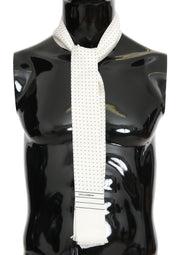Dolce & Gabbana White Polka Dotted Silk Skinny Scarf for Men
