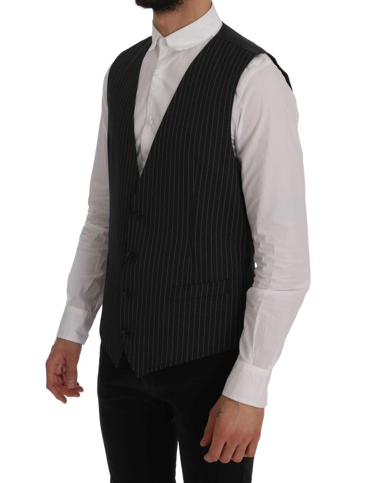 Dolce & Gabbana Elegant Gray Striped Vest Waistcoat - ACCEXO