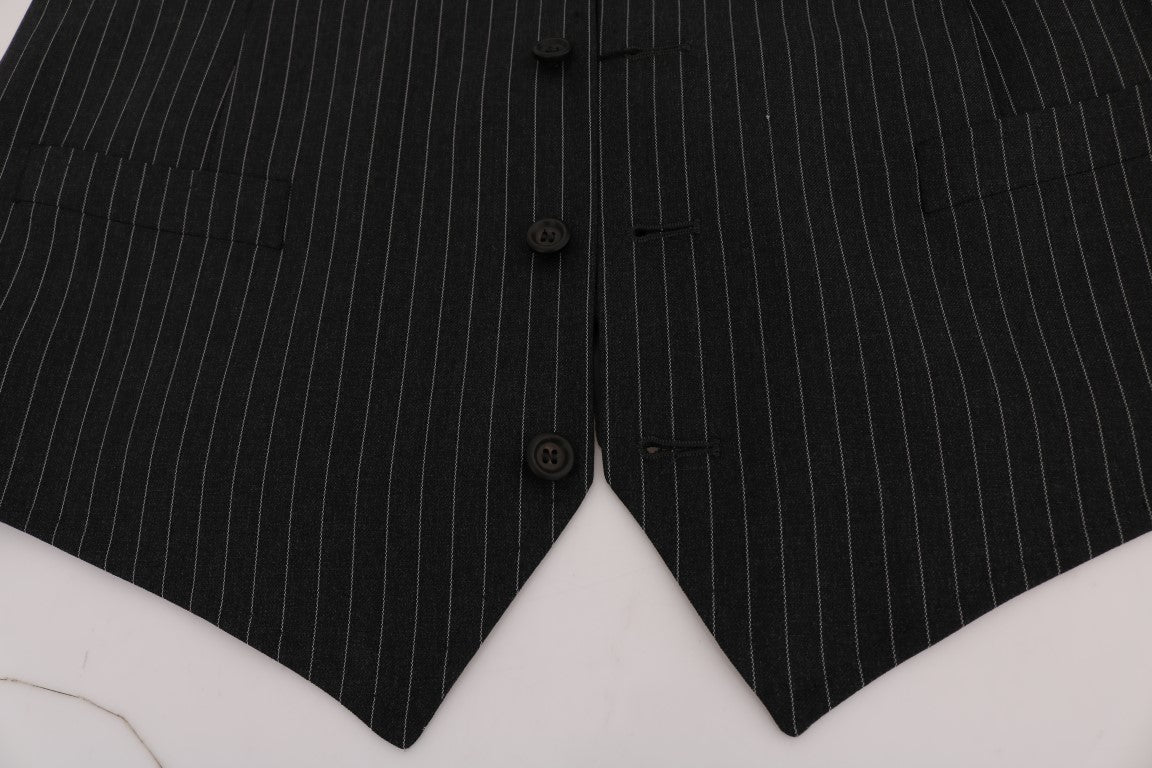 Dolce & Gabbana Elegant Gray Striped Vest Waistcoat - ACCEXO