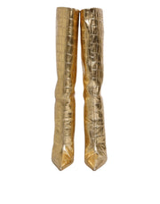 Dolce & Gabbana Gold Leather Stiletto Heels High Boots Shoes