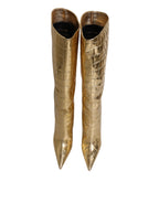 Dolce & Gabbana Gold Leather Stiletto Heels High Boots Shoes - ACCEXO
