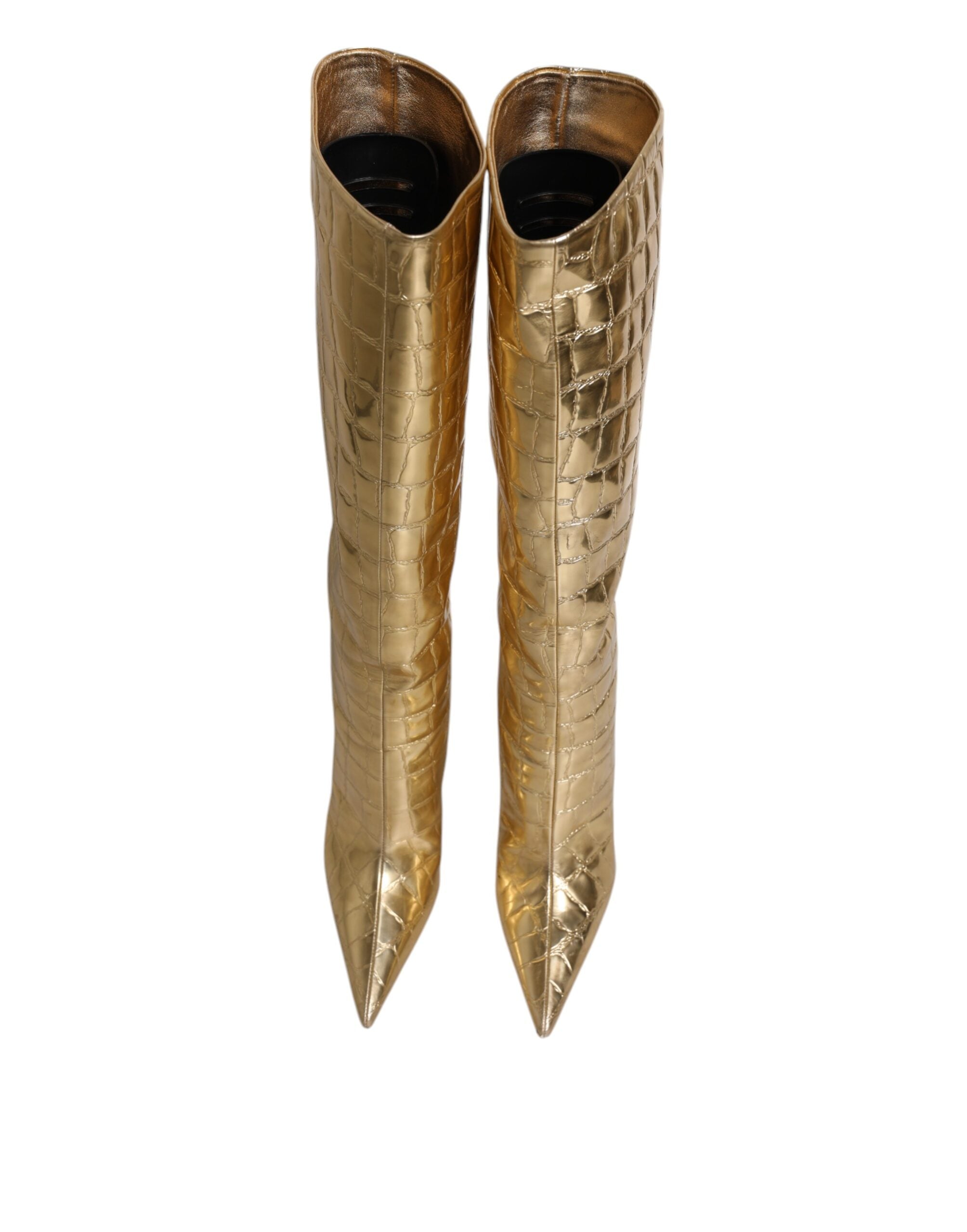 Dolce & Gabbana Gold Leather Stiletto Heels High Boots Shoes - ACCEXO