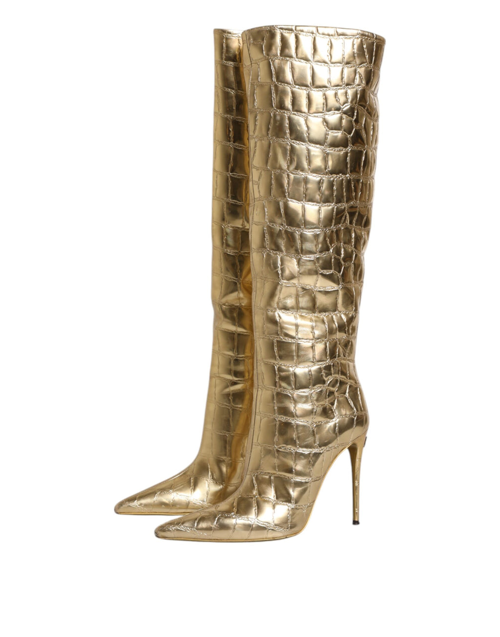 Dolce & Gabbana Gold Leather Stiletto Heels High Boots Shoes - ACCEXO