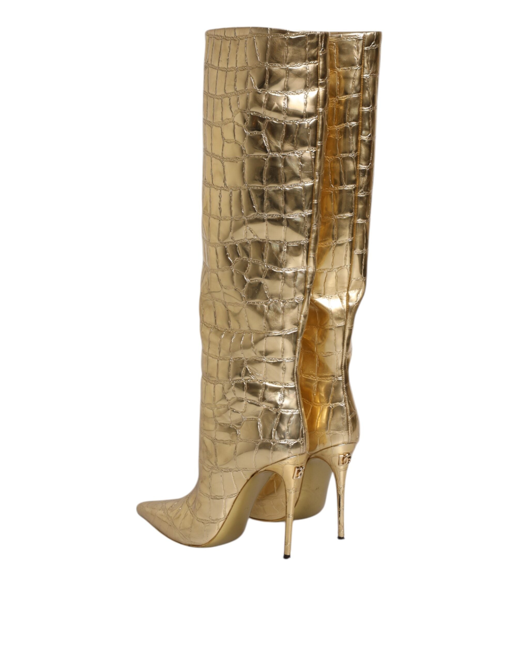 Dolce & Gabbana Gold Leather Stiletto Heels High Boots Shoes - ACCEXO