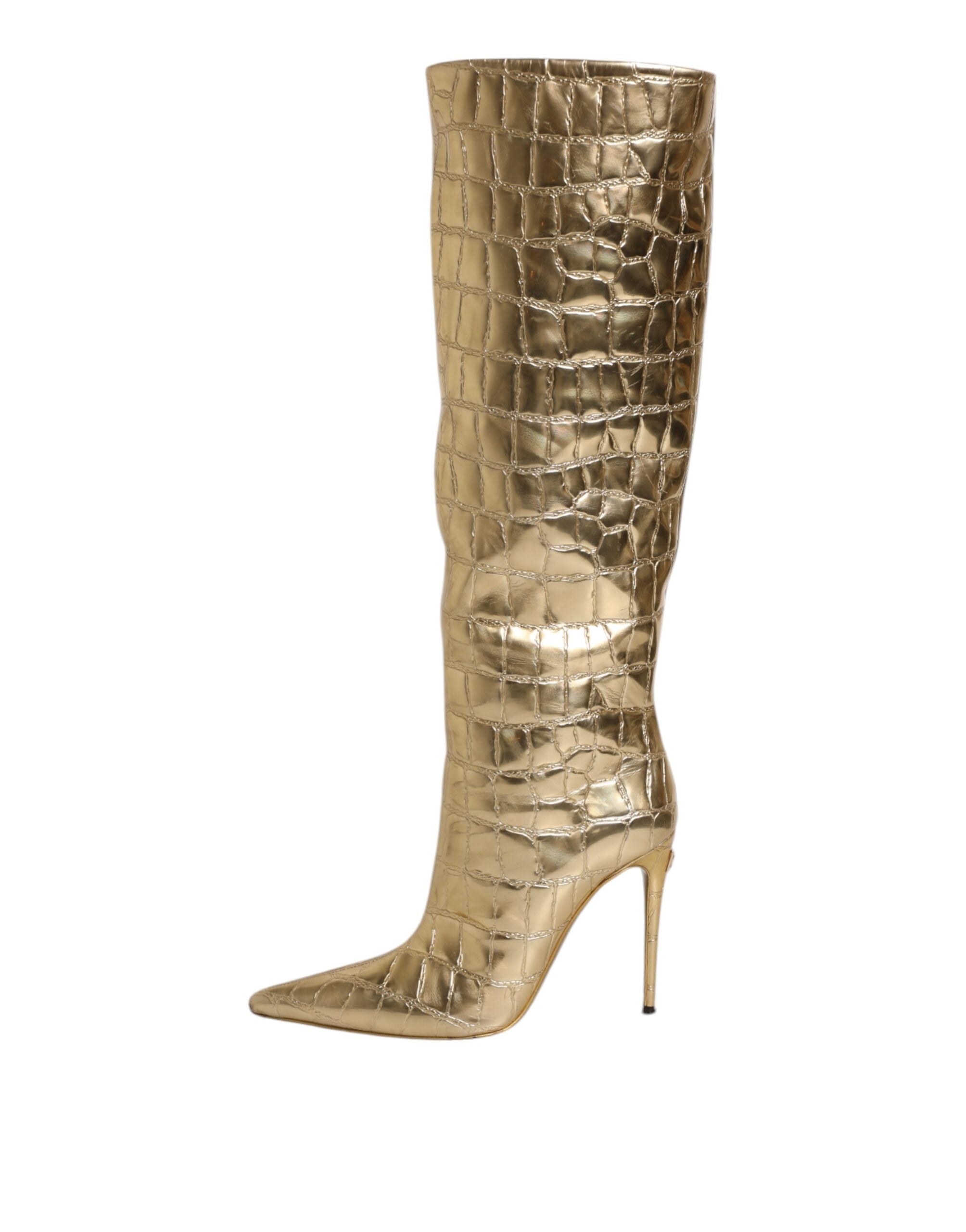 Dolce & Gabbana Gold Leather Stiletto Heels High Boots Shoes - ACCEXO