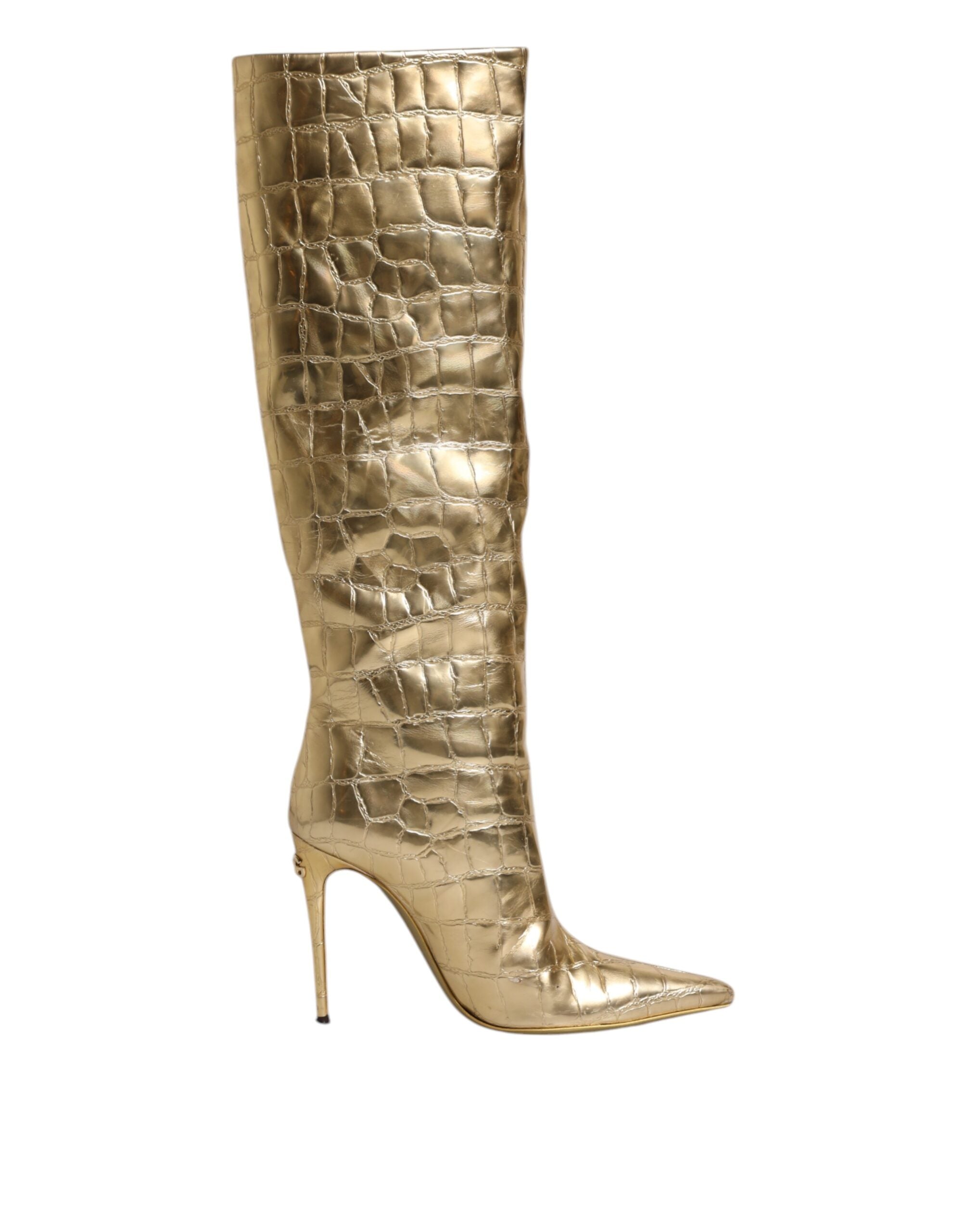 Dolce & Gabbana Gold Leather Stiletto Heels High Boots Shoes - ACCEXO Main image