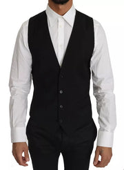 Dolce & Gabbana Black Wool Logo Waistcoat Vest - ACCEXO