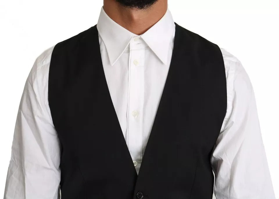 Dolce & Gabbana Black Wool Logo Waistcoat Vest - ACCEXO