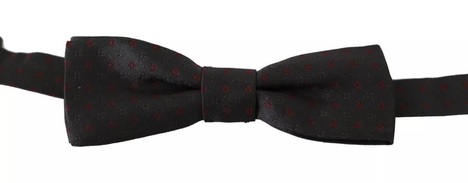 Dolce & Gabbana Gray Dotted Silk Adjustable Neck Bow Tie for Men