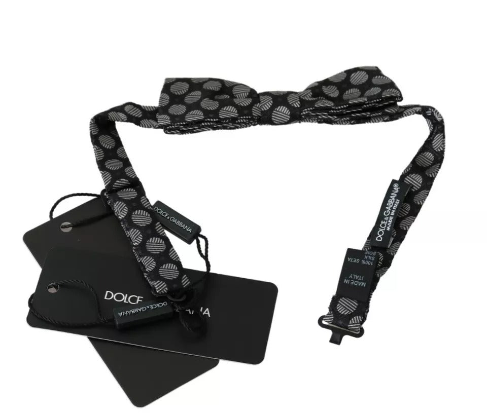 Dolce & Gabbana Black Silk Circles Men Necktie Bow Tie - ACCEXO