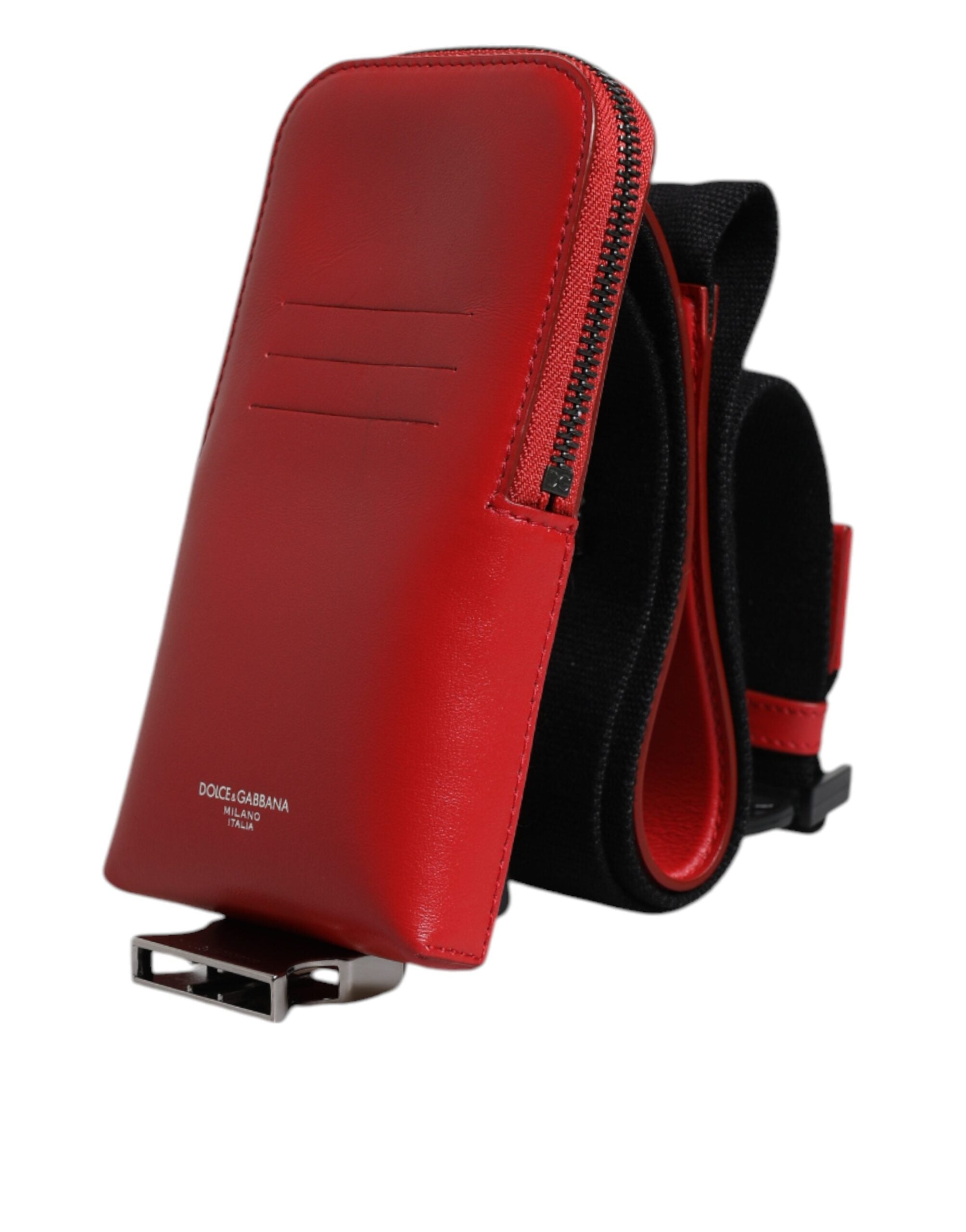 Dolce & Gabbana Red Leather Logo Zip Around Card Holder Wide Strap Wallet (Copy) - ACCEXO