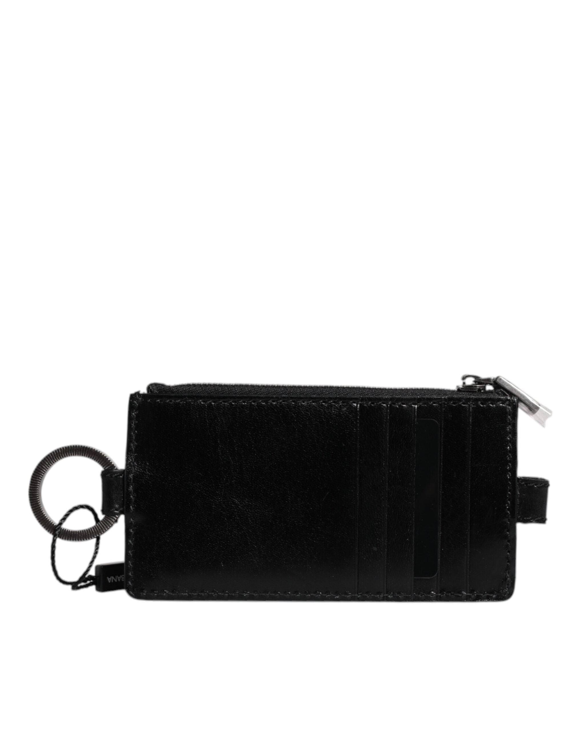 Dolce & Gabbana Black Horse Leather Lanyard Logo Card Holder Wallet for Men
