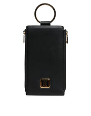 Dolce & Gabbana Black Leather Logo Plaque Neck Strap Card Coin Wallet for Women