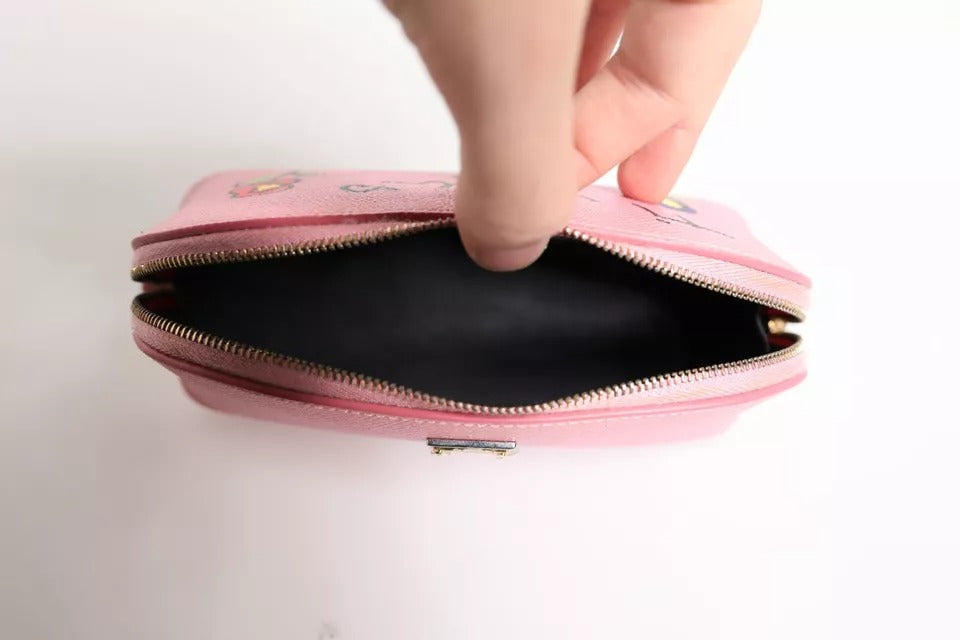 Dolce & Gabbana Pink Leather DG Logo Zip Around Hand Purse Pouch Wallet - ACCEXO