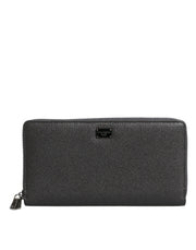 Dolce & Gabbana Dark Gray Leather DG Logo Zip Around Continental Wallet - ACCEXO