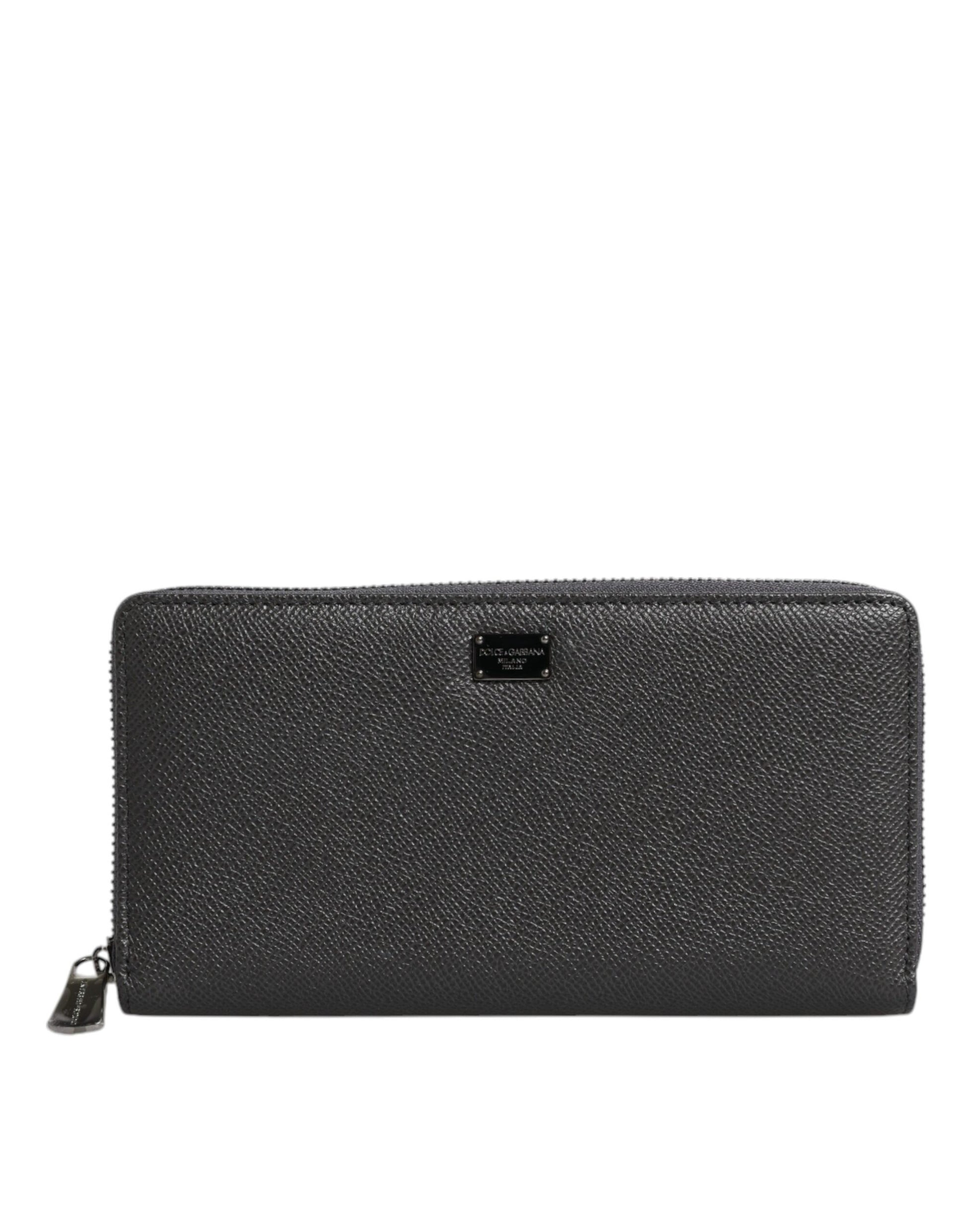 Dolce & Gabbana Dark Gray Leather DG Logo Zip Around Continental Wallet - ACCEXO
