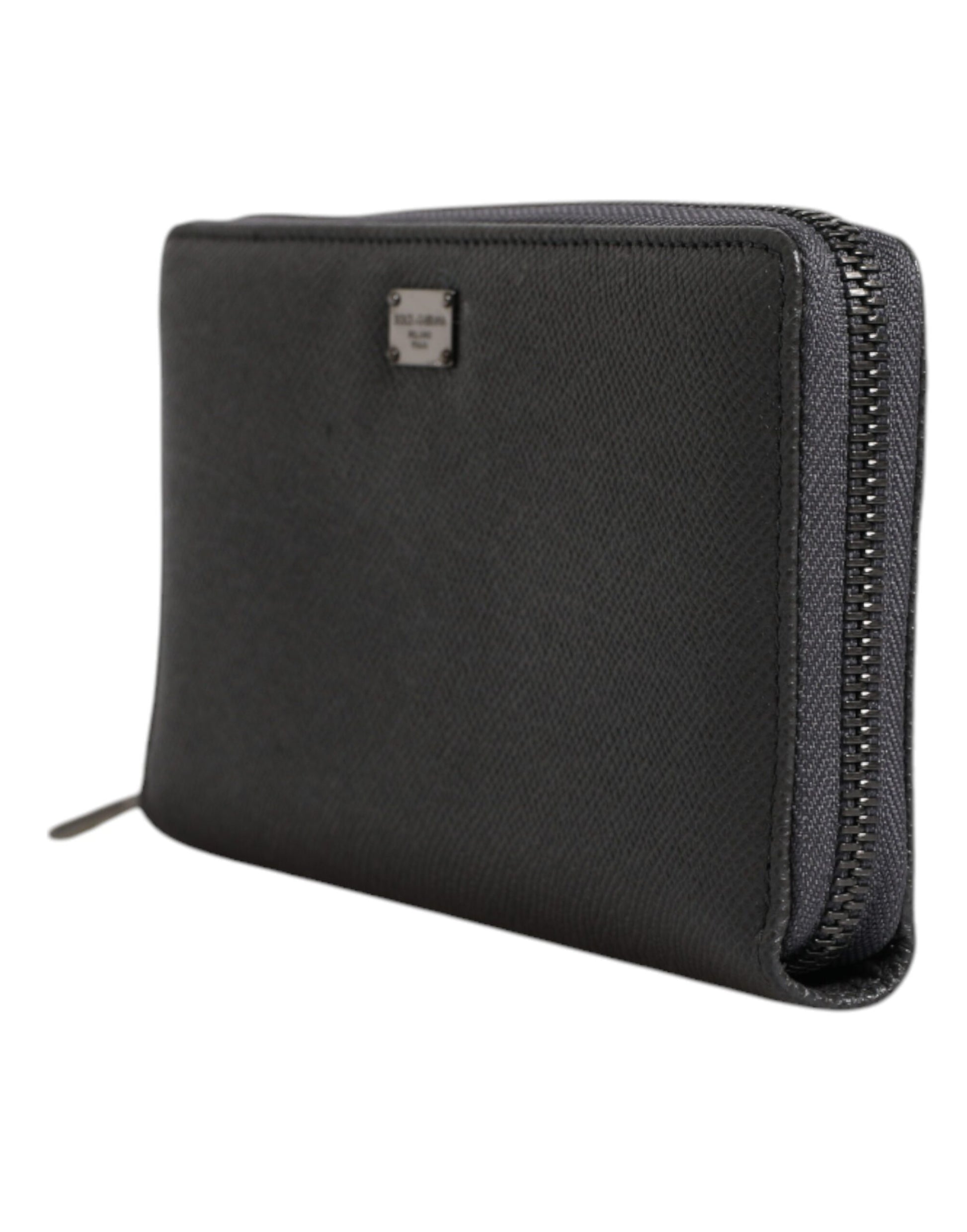 Dolce & Gabbana Dark Gray Leather DG Logo Zip Around Continental Wallet - ACCEXO