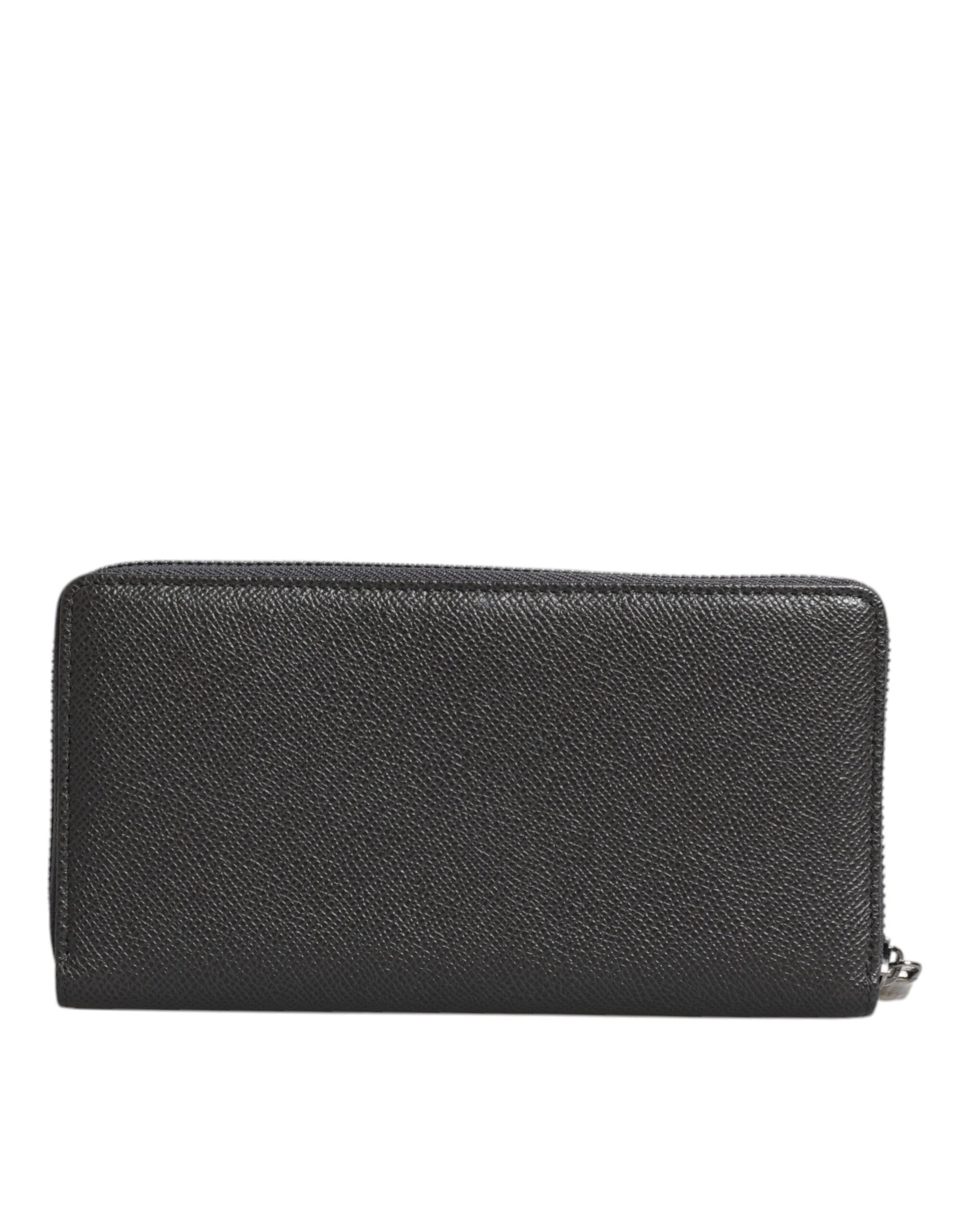 Dolce & Gabbana Dark Gray Leather DG Logo Zip Around Continental Wallet - ACCEXO