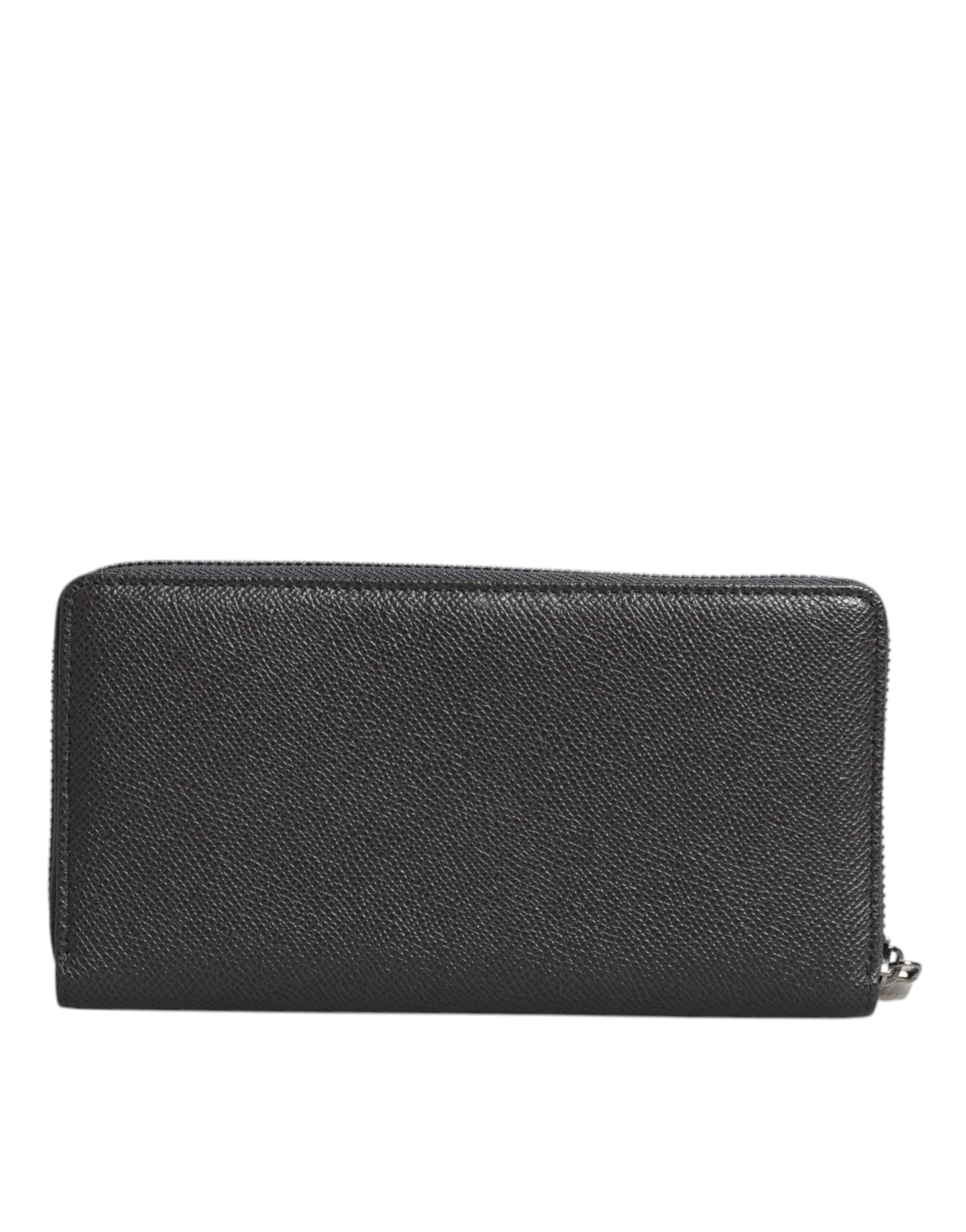 Dolce & Gabbana Dark Gray Leather DG Logo Zip Around Continental Wallet - ACCEXO