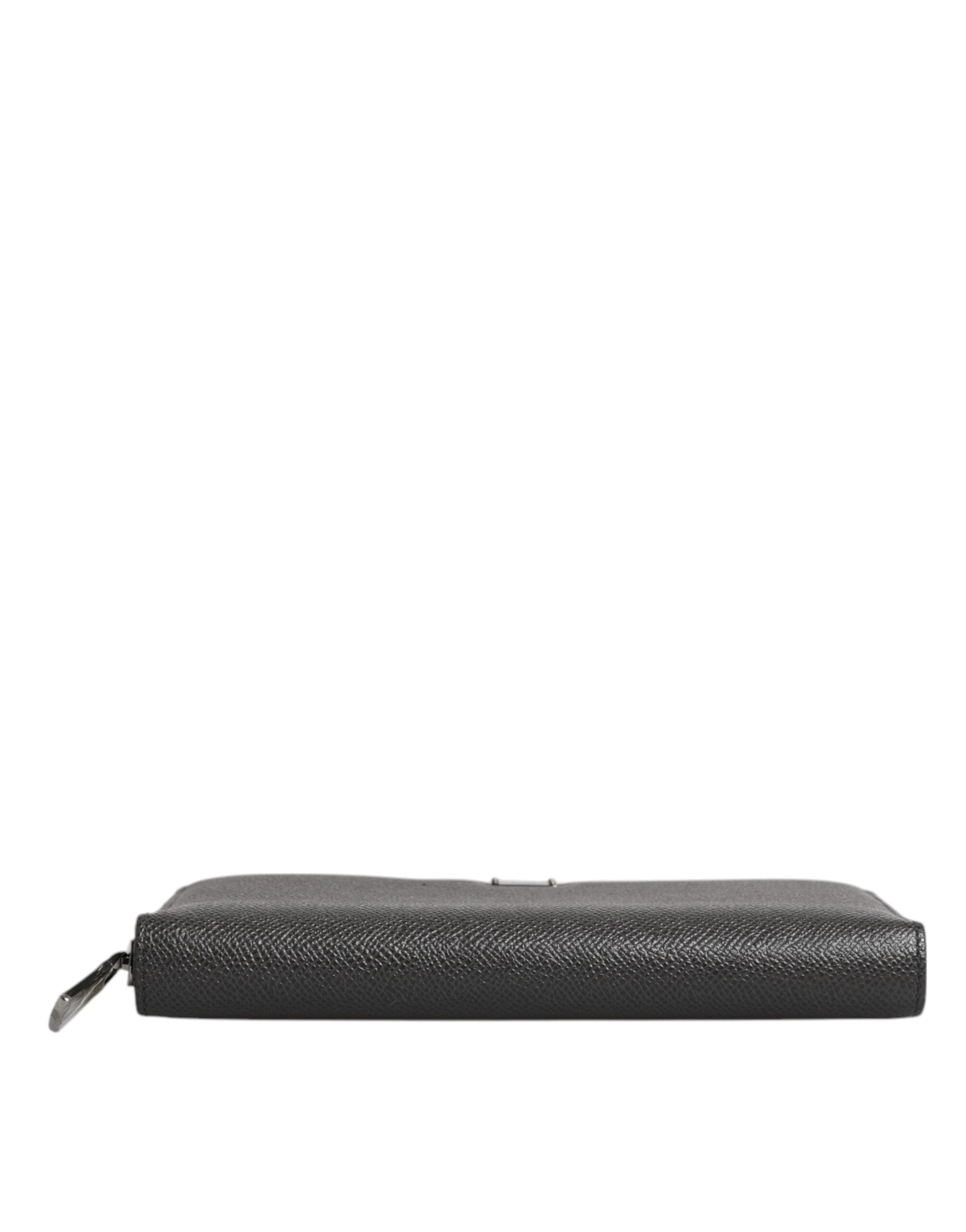 Dolce & Gabbana Dark Gray Leather DG Logo Zip Around Continental Wallet - ACCEXO