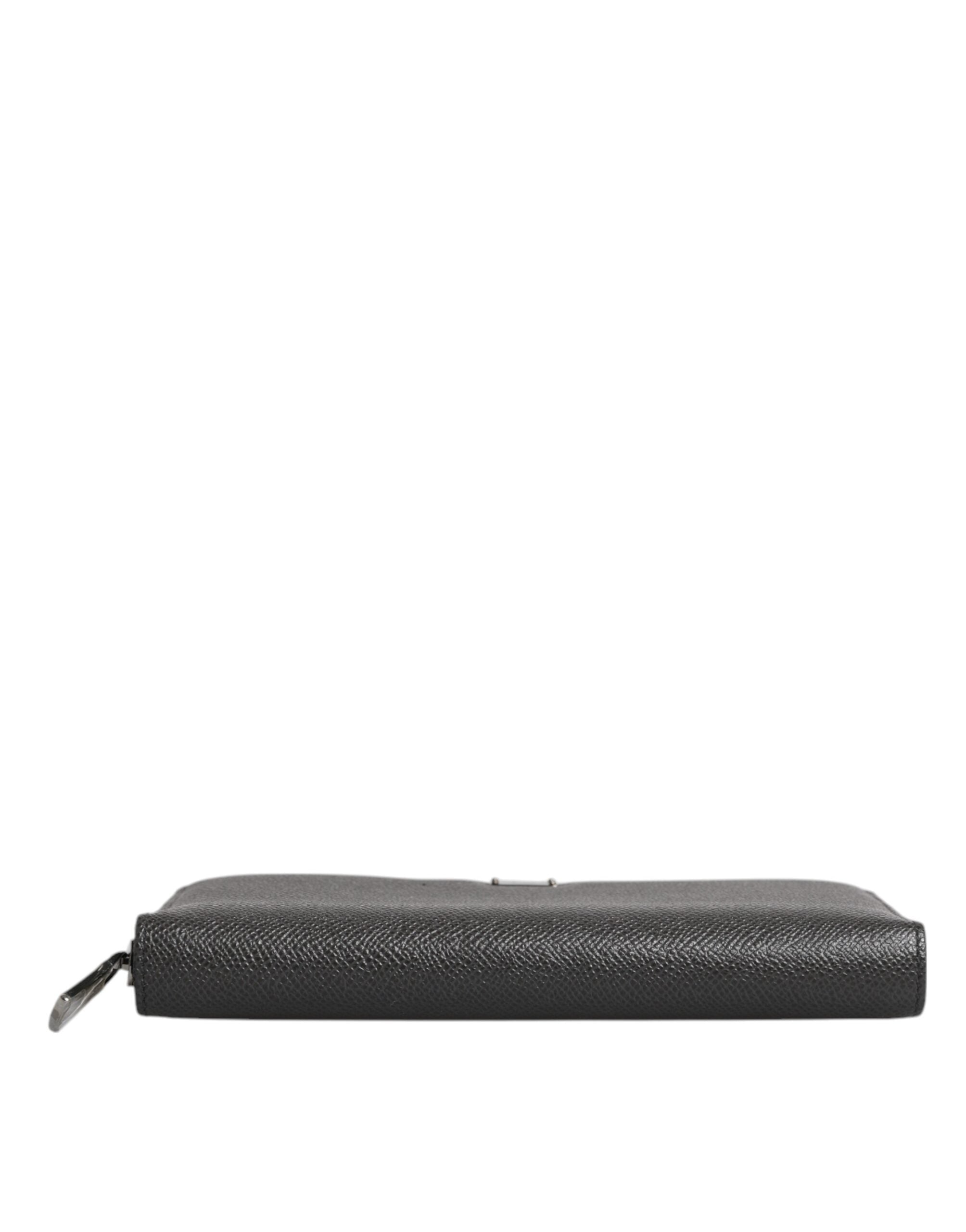 Dolce & Gabbana Dark Gray Leather DG Logo Zip Around Continental Wallet - ACCEXO