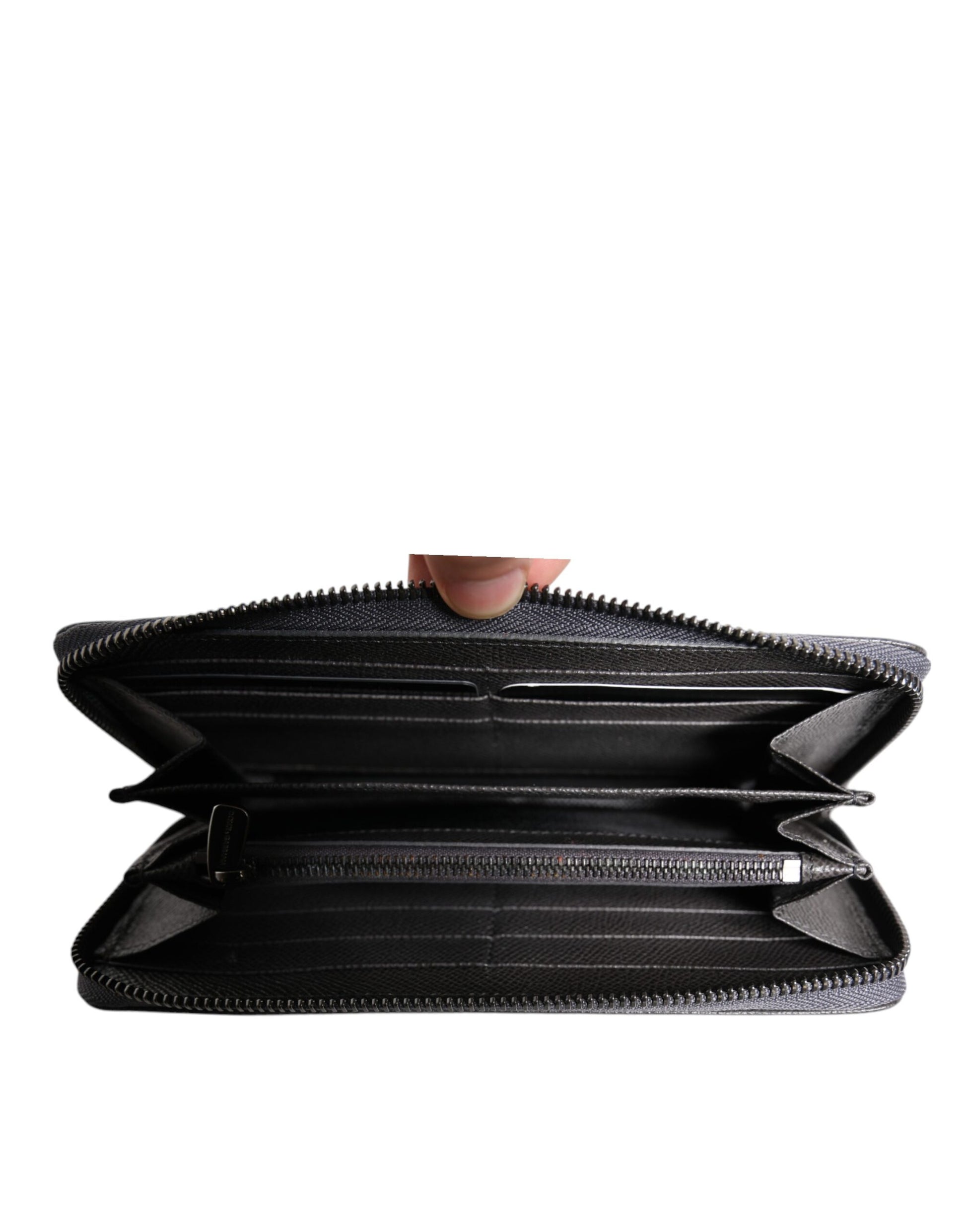 Dolce & Gabbana Dark Gray Leather DG Logo Zip Around Continental Wallet - ACCEXO