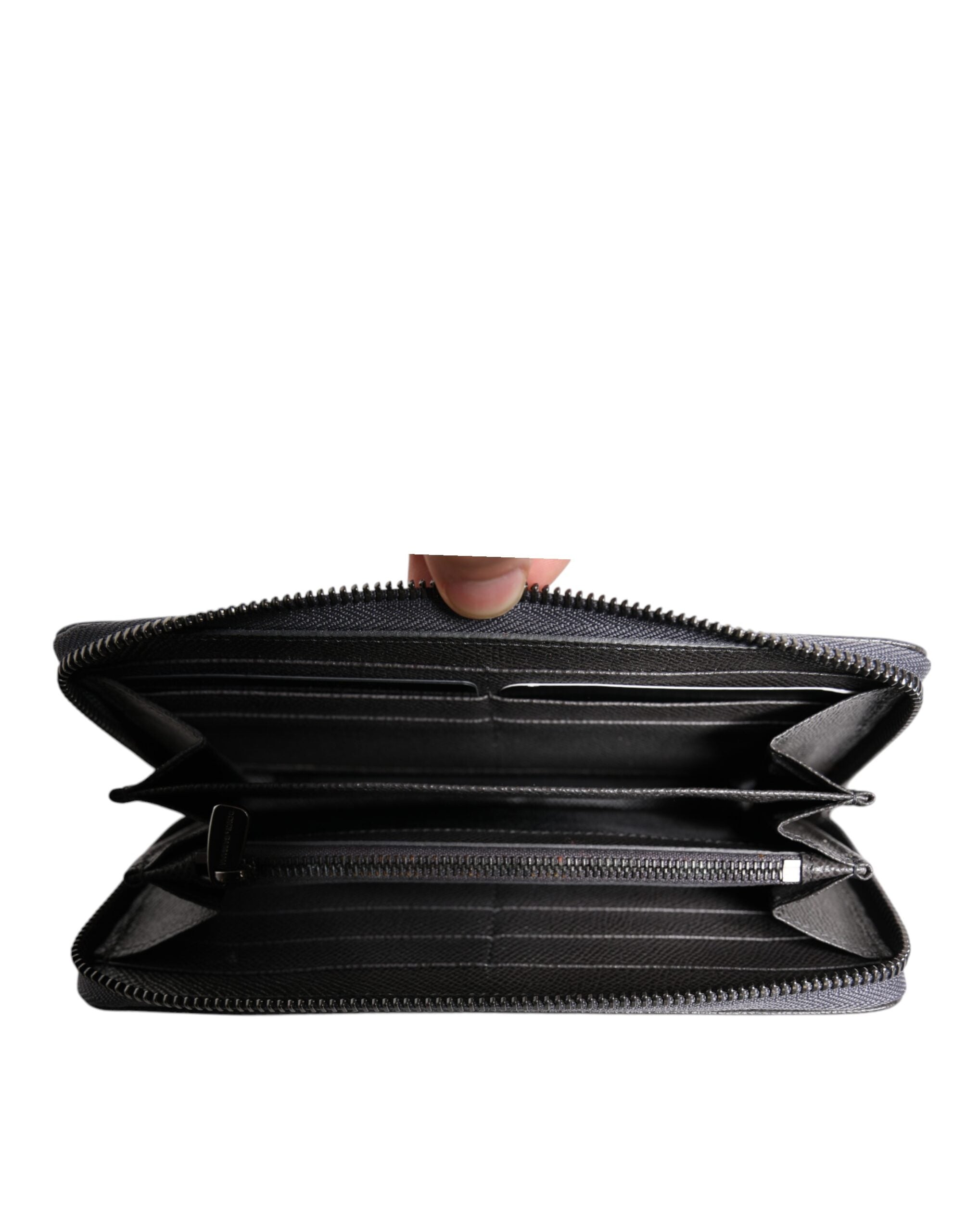 Dolce & Gabbana Dark Gray Leather DG Logo Zip Around Continental Wallet - ACCEXO