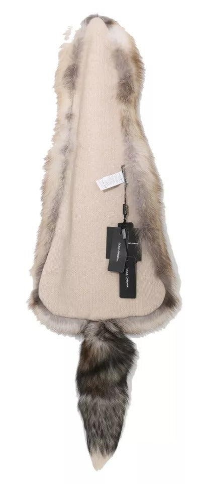 Dolce & Gabbana Brown Fox Tail Fur Shawl Neck Wrap Cover Collar Scarf - ACCEXO
