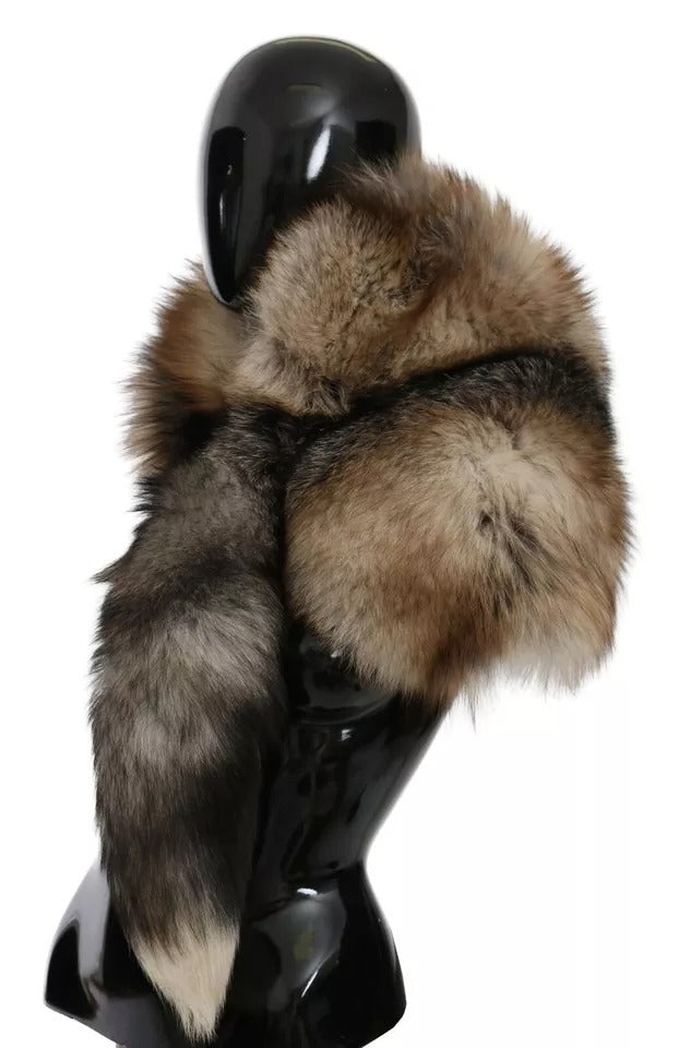 Dolce & Gabbana Brown Fox Tail Fur Shawl Neck Wrap Cover Collar Scarf - ACCEXO