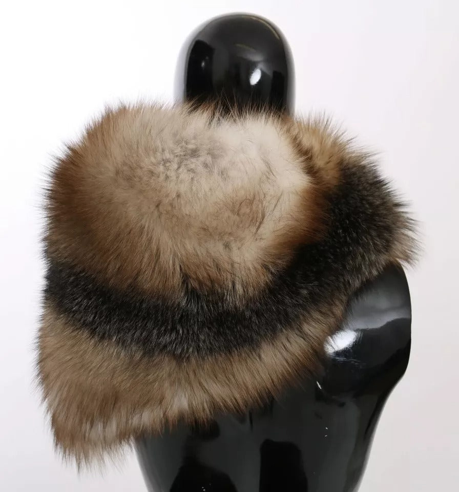 Dolce & Gabbana Brown Fox Tail Fur Shawl Neck Wrap Cover Collar Scarf - ACCEXO