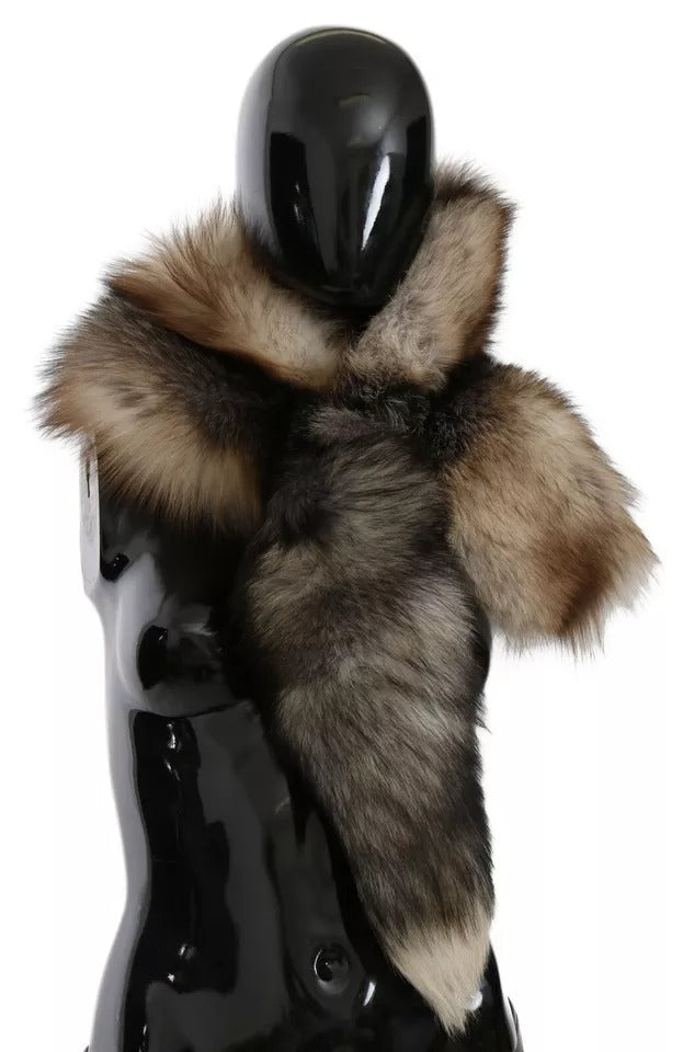 Dolce & Gabbana Brown Fox Tail Fur Shawl Neck Wrap Cover Collar Scarf - ACCEXO