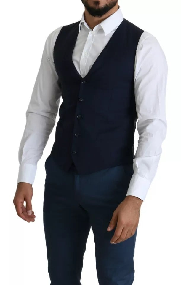 Dolce & Gabbana Navy Blue Men Formal Dress Waistcoat Vest - ACCEXO