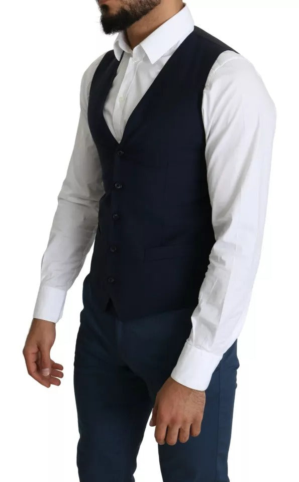 Dolce & Gabbana Navy Blue Men Formal Dress Waistcoat Vest - ACCEXO