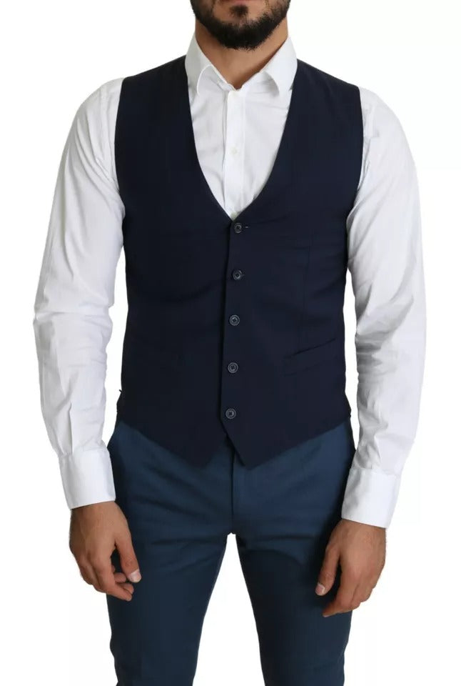 Dolce & Gabbana Navy Blue Men Formal Dress Waistcoat Vest - ACCEXO