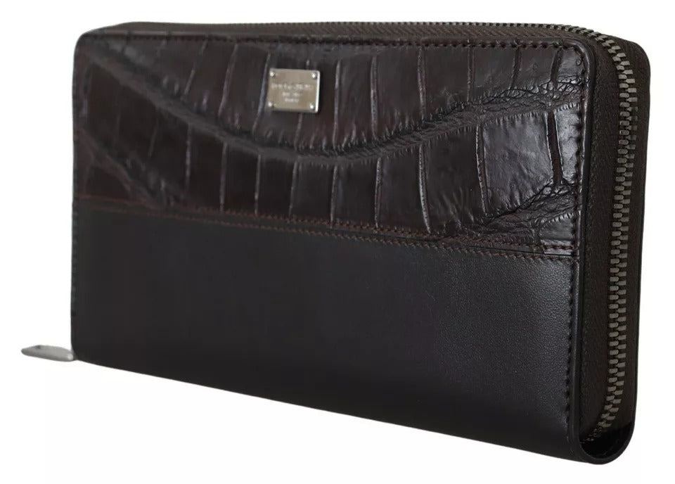 Dolce & Gabbana Brown Exotic Leather Zip Around Continental Clutch Wallet for Men