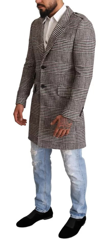 Dolce & Gabbana Gray Check Plaid Long Trench Coat Jacket - ACCEXO