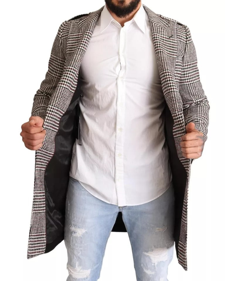 Dolce & Gabbana Gray Check Plaid Long Trench Coat Jacket - ACCEXO