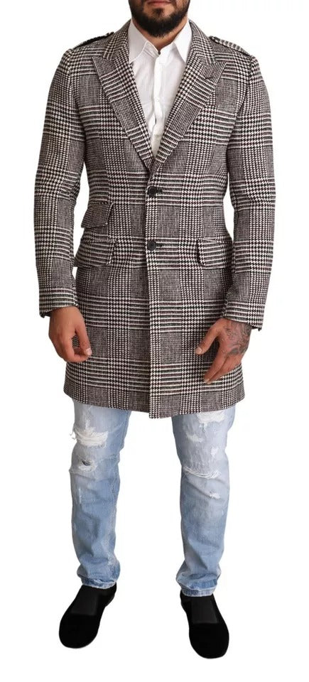 Dolce & Gabbana Gray Check Plaid Long Trench Coat Jacket - ACCEXO Main image